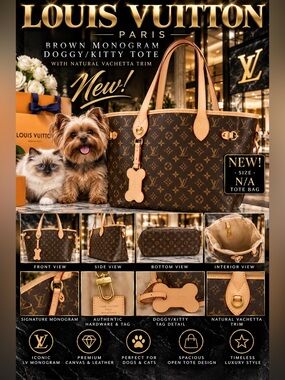 Louis Vuitton Brown Monogram Doggy/Kitty Tote with Natural Vachetta Trim🔥New!